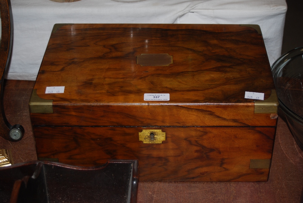 VICTORIAN WALNUT AND BRASS BOUND LAP DESK