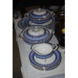 MALING WHITE, BLUE AND GILT PATTERNED PART DINNER SERVICE