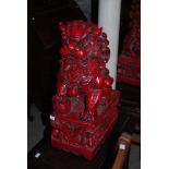 PAIR OF 20TH CENTURY CHINESE DARK WOOD ALTAR TYPE OCCASIONAL TABLES, TOGETHER WITH A PAIR OF RED