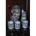WEDGWOOD WHITE AND SILVER LUSTRE PATTERNED PART COFFEE SERVICE