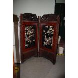 LATE 19TH CENTURY JAPANESE LACQUER, MOTHER OF PEARL AND BONE INLAID TWO FOLD SCREEN DECORATED WITH