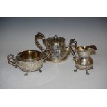VICTORIAN LONDON SILVER ENGRAVED SUGAR AND CREAM, TOGETHER WITH A VICTORIAN LONDON SILVER ENGRAVED