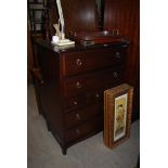 STAG MAHOGANY FIVE PIECE BEDROOM SUITE COMPRISING WARDROBE, TALL CHEST, PAIR OF BEDSIDE TABLES AND A