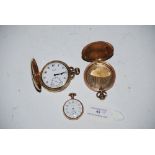 YELLOW METAL CASED HUNTER POCKET WATCH BY LIMIT, YELLOW METAL HUNTER POCKET WATCH CASE ONLY AND A