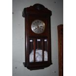 EARLY 20TH CENTURY OAK CASED WALL CLOCK WITH SILVERED ARABIC NUMERAL DIAL