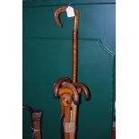 HORN HANDLED SHEPHERDS CROOK, TOGETHER WITH VARIOUS OTHER WALKING STICKS