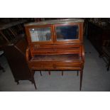 LATE 19TH CENTURY FRENCH MAHOGANY AND GILT METAL MOUNTED CYLINDER BUREAU WITH MARBLE TOP, MIRRORED