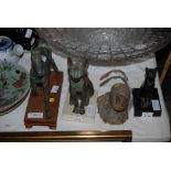SMALL COLLECTION OF ANIMAL FIGURES INCLUDING SMALL BRONZE HORSE ON WOODEN PLINTH, BORDER FINE ART