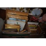 TWO BOXES OF ASSORTED DECORATIVE PICTURES AND PRINTS