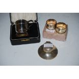 BIRMINGHAM SILVER CAPSTAN INKWELL, BOXED BIRMINGHAM SILVER CHRISTENING MUG, BOXED PAIR OF WHITE