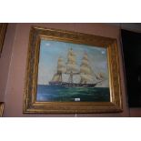 19TH CENTURY BRITISH SCHOOL - THREE MASTED CLIPPER - OIL ON CANVAS