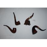 FOUR VINTAGE PIPES - ONE WITH CARVED HEAD OF THE DEVIL
