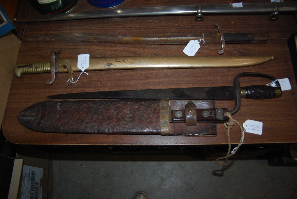 CHINESE SHORT SWORD, TOGETHER WITH WWII MACHETE IN LEATHER SHEATH