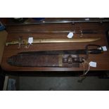 CHINESE SHORT SWORD, TOGETHER WITH WWII MACHETE IN LEATHER SHEATH