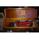 SET OF JUNIOR BAGPIPES IN ORIGINAL BOX, TOGETHER WITH STAINED PINE OUTER CARRYING BOX