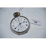 SWISS MADE SILVER CASED OPEN FACED POCKET WATCH WITH TWO SUBSIDIARY DIALS