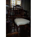 LATE 19TH CENTURY MAHOGANY TOWEL RAIL, TOGETHER WITH AN EDWARDIAN SHIELD BACK BEDROOM CHAIR