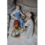 SMALL COLLECTION OF ASSORTED CERAMIC FIGURES INCLUDING HUMMEL FIGURE OF GIRL CARRYING TWO BASKETS,