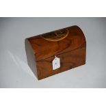 A 19TH CENTURY ROSEWOOD TEA CADDY WITH PICTORIAL PANEL OF DUNKELD HOUSE