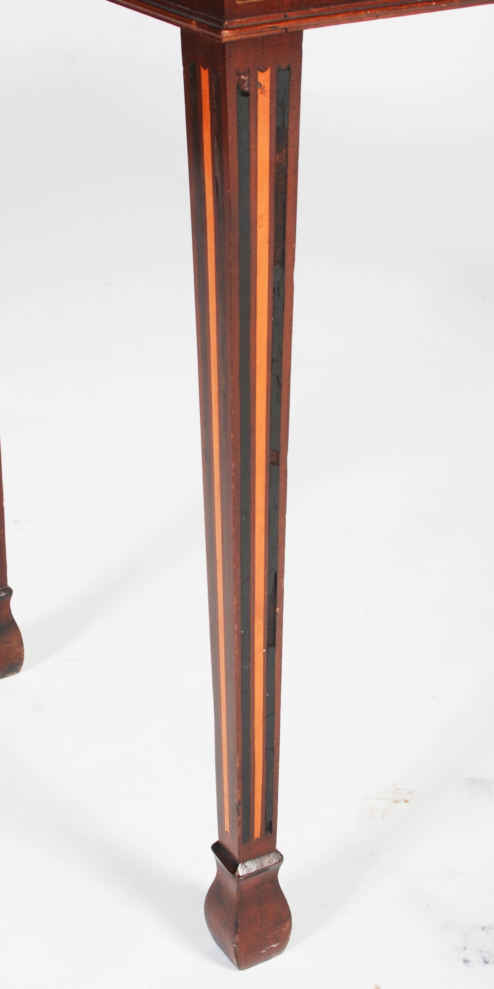 A George III mahogany boxwood and ebony lined side table, the rectangular top with boxwood lined - Image 6 of 14