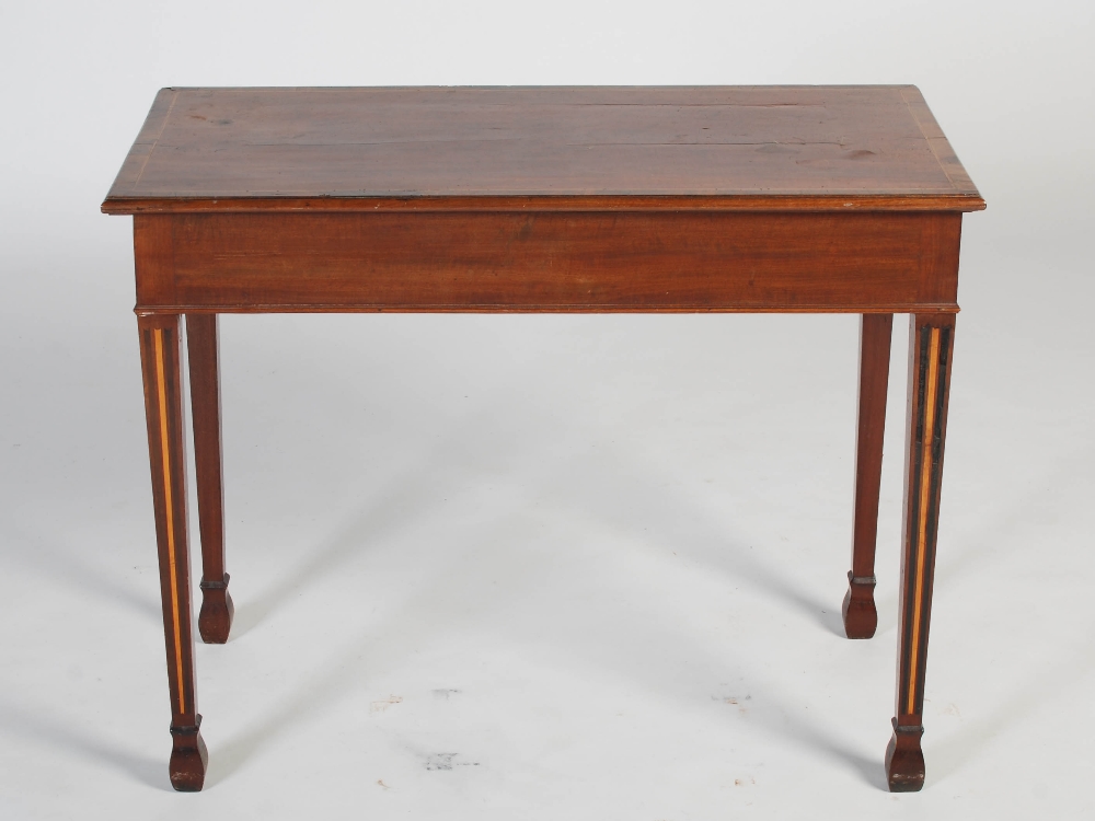 A George III mahogany boxwood and ebony lined side table, the rectangular top with boxwood lined - Image 12 of 14