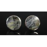 A pair of silver circular cufflinks, each set with Isle of Skye marble, Stamped: CK, 925 and