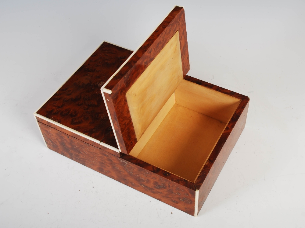An Art Deco burr walnut, white metal mounted and ivory strung cigar box by Callow of Mount Street, - Image 5 of 8