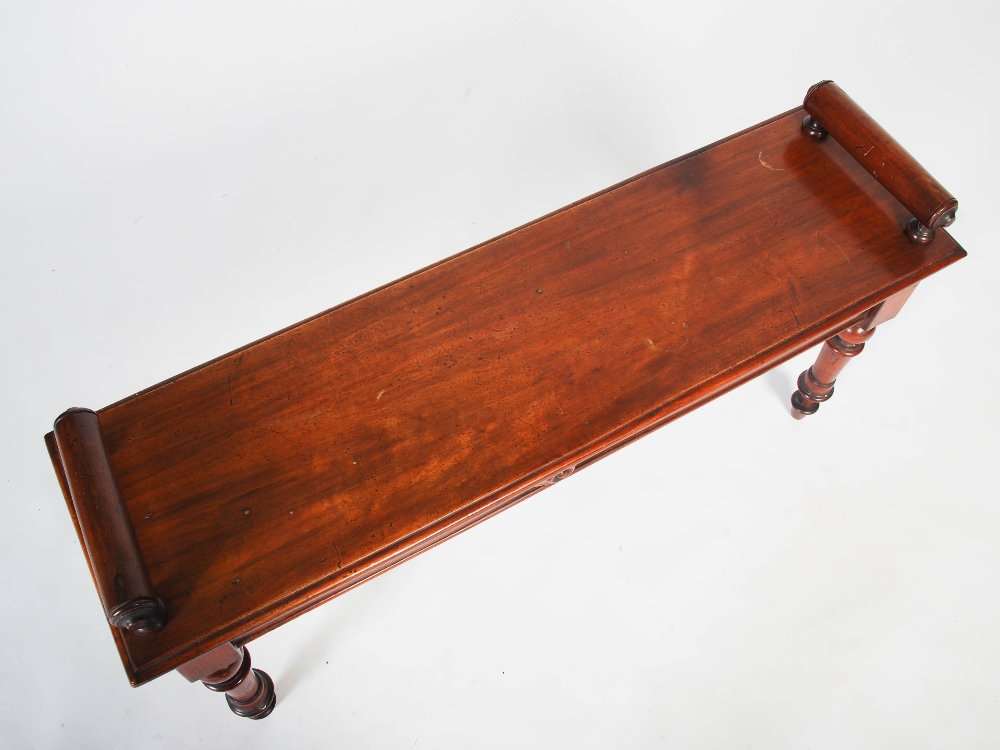 A 19th century mahogany hall bench, the rectangular top with moulded edge and two upright - Image 5 of 6