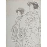 Two Japanese woodblock prints, Meiji Period, 26.5cm x 20.5cm and 26.5cm x 16cm together with an