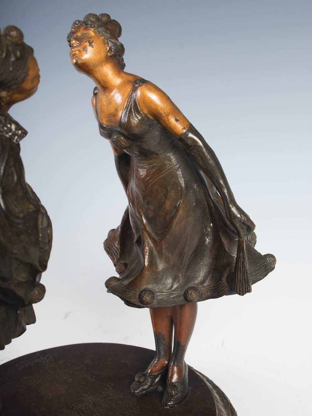 Ehleder - An early 20th century patinated bronze figure group of male and female clowns, modelled - Image 7 of 10