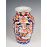 A Japanese Imari porcelain vase, late 19th/early 20th century, decorated with two rectangular shaped