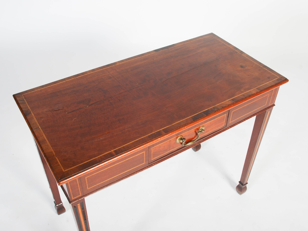 A George III mahogany boxwood and ebony lined side table, the rectangular top with boxwood lined - Image 2 of 14