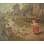 R. Douglas Girl and Geese oil on panel, signed and dated 1886 lower right 29.5cm x 34cm
