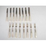 A Victorian silver and mother of pearl eight place fruit set, Sheffield 1894, makers mark RFM,