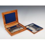 A cased set of twelve Victorian silver and mother of pearl fruit knives and forks, Birmingham
