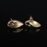 LAUREL, A pair of 9 carat yellow gold matt leaf-shaped earrings, Stamped: LAUREL, 375, Weight: 1.4