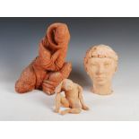 AR Avril J.D. Gilmore (fl.1957-1983) Three sculpted terracotta figure groups - a kneeling dancer