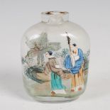 A Chinese inside painted snuff bottle, decorated with pairs of figures on each side, 8cm high.