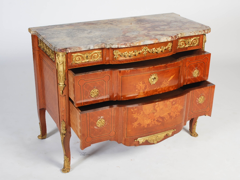 A late 19th century French kingwood, parquetry and gilt metal mounted Transitional style commode, - Image 3 of 11