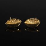 SUENO, A pair of 9 carat yellow gold oval part-textured earrings, Stamped: SUENO, 375, Weight: 2.0