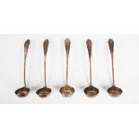 A set of five late 18th century Scottish provincial silver toddy ladles by Edward Livingston of