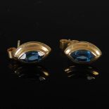 MISTRAL DESIGN, A pair of 9 carat yellow gold and faceted oval blue topaz earrings, Stamped: MD, 375