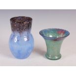 Two Monart vases, shape GC and shape UE, the GC vase mottled blue and green with three typical