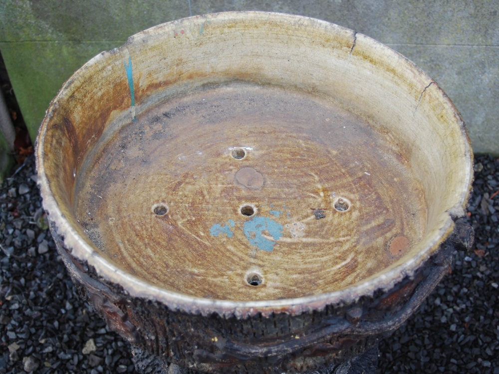 A late 19th century stoneware garden planter, modelled in two sections, the shallow circular bowl - Image 4 of 10