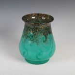 A Monart vase, shape RA, mottled black and green with all over design of typical whorls and gold