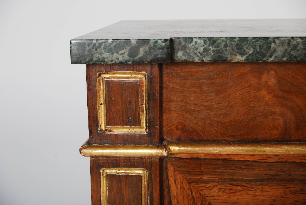A 19th century Regency style rosewood and parcel gilt breakfront side cabinet, the mottled green and - Image 10 of 12