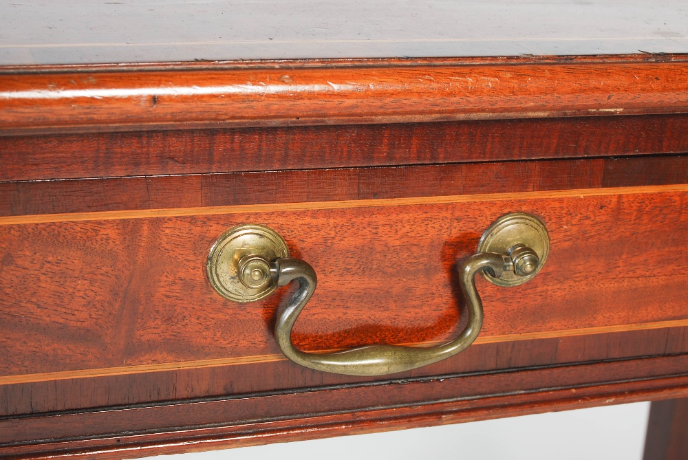 A George III mahogany boxwood and ebony lined side table, the rectangular top with boxwood lined - Image 4 of 14