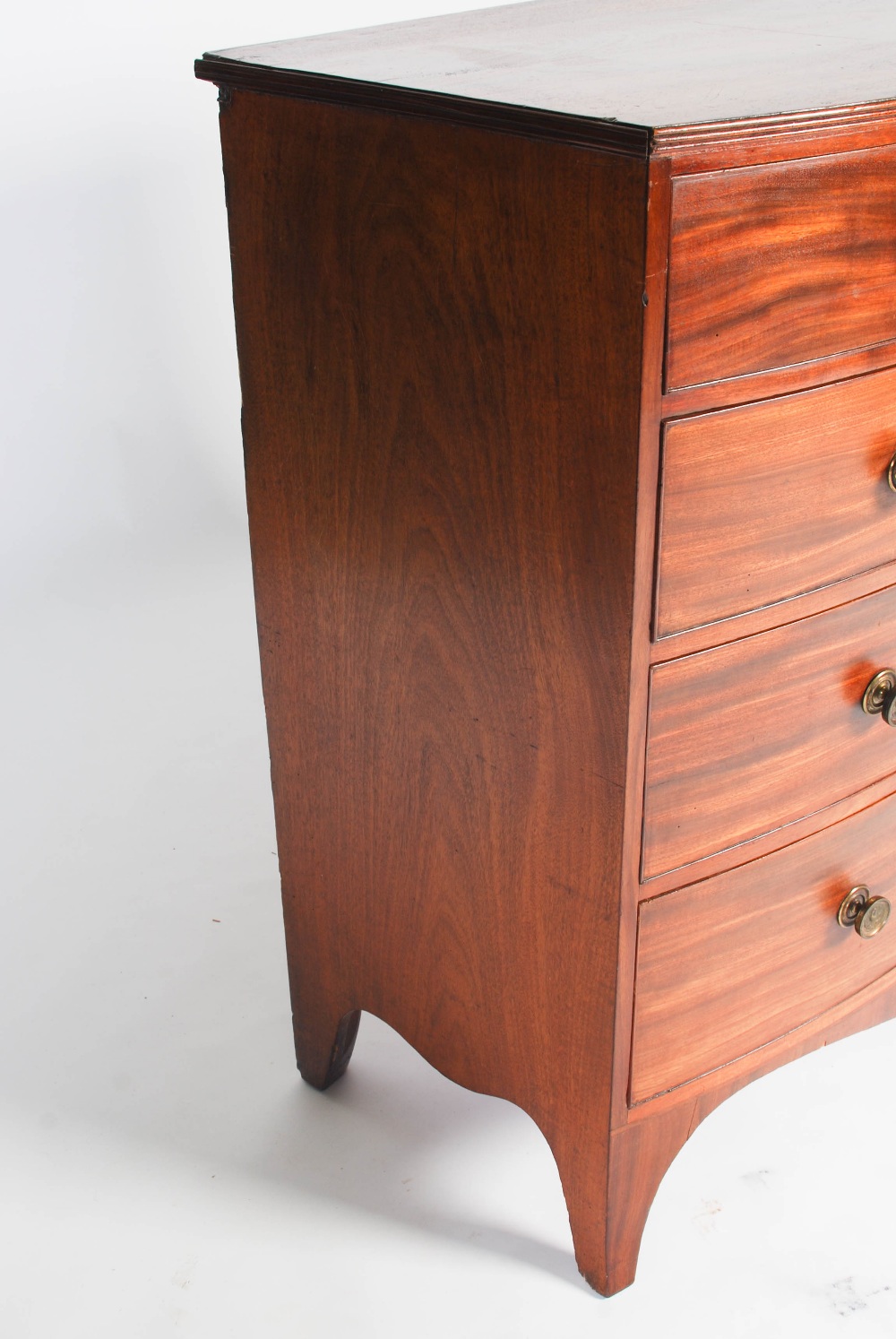 A George III mahogany bow front chest, the shaped top with an applied reeded edge, over two short - Image 3 of 8