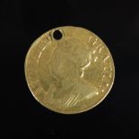 A Queen Anne gold Guinea dated 1714, drilled, 8 grams.