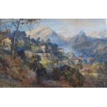 James Scott Kinnear (fl.1870-1917) Carpi Valley near Mentone, South of France watercolour, signed